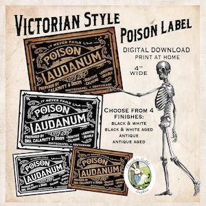 Laudanum Victorian Apothecary Bottle Label, Digital Halloween, Vintage Style Ephemera