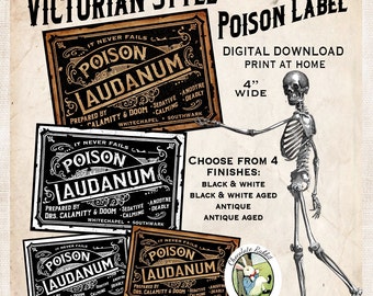 Laudanum Victorian Apothecary Bottle Label, Digital Halloween, Vintage Style Ephemera