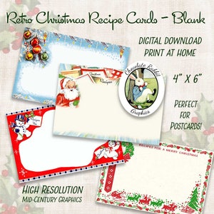 Vintage Weihnachtsrezeptkarten, digitale Weihnachtscliparts, Reproduktion von Retro Weihnachtskarten, druckbare Rezeptkarten, Weihnachtspostkarten