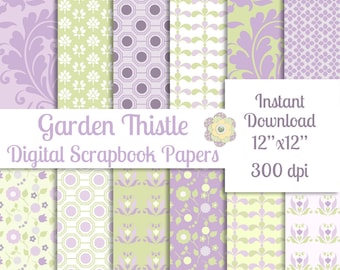 Lavender and Green Digital Scrapbook Paper Pack Printable Instant Download Background Papers Collage Sheet
