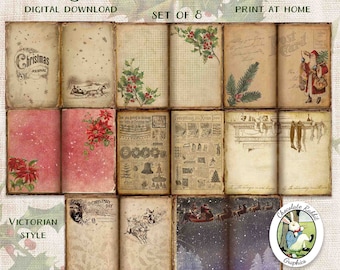 Vintage Christmas Journal Pages, Ephemera imprimible, Digital Holiday Scrapbook Clipart