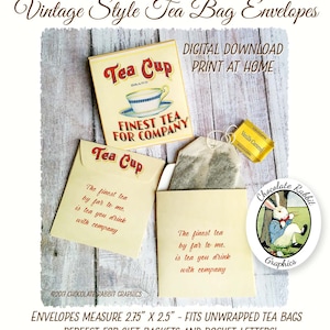 Tea Bag Envelope, Vintage Style Tea Bag Wrapper,  Printable Envelope, Tea Download, Pocket Letter Envelope, Tea Bags