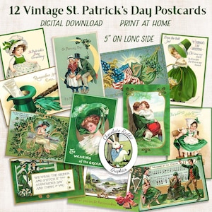 Vintage St. Patricks Day Postcards, Digital Download, Printable St. Patricks Cards, St. Patricks Collage Sheet, Image Transfer