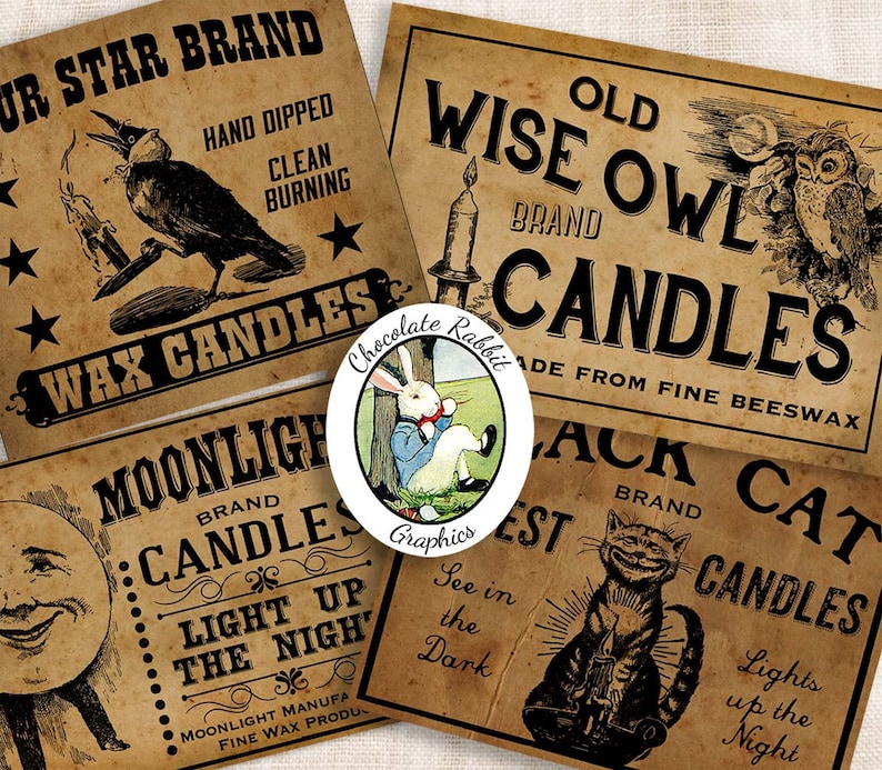 candle labels primitive country decor vintage digital etsy