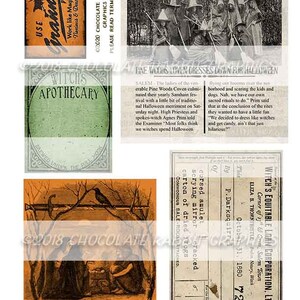 Halloween Witch Ephemera Kit, Junk Journal Digital Download, Vintage Spell Book Clip Art image 7