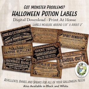 Potion Apothecary Labels Halloween Witch Vintage Style Digital Download Printable Primitive Prim Bottle Tags Clip Art Scrapbook Image Sheet