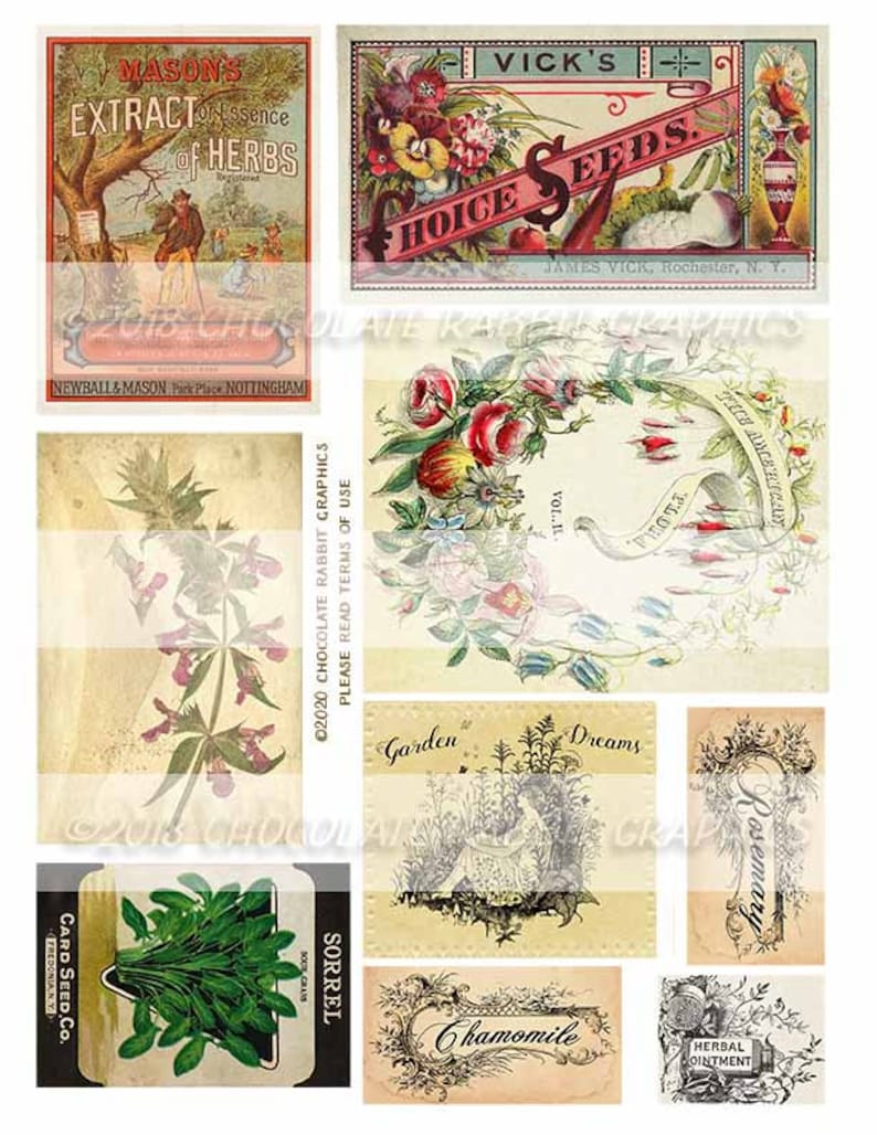 Vintage Garden Herbal Ephemera Set of 20 Herb Junk Journal Etsy