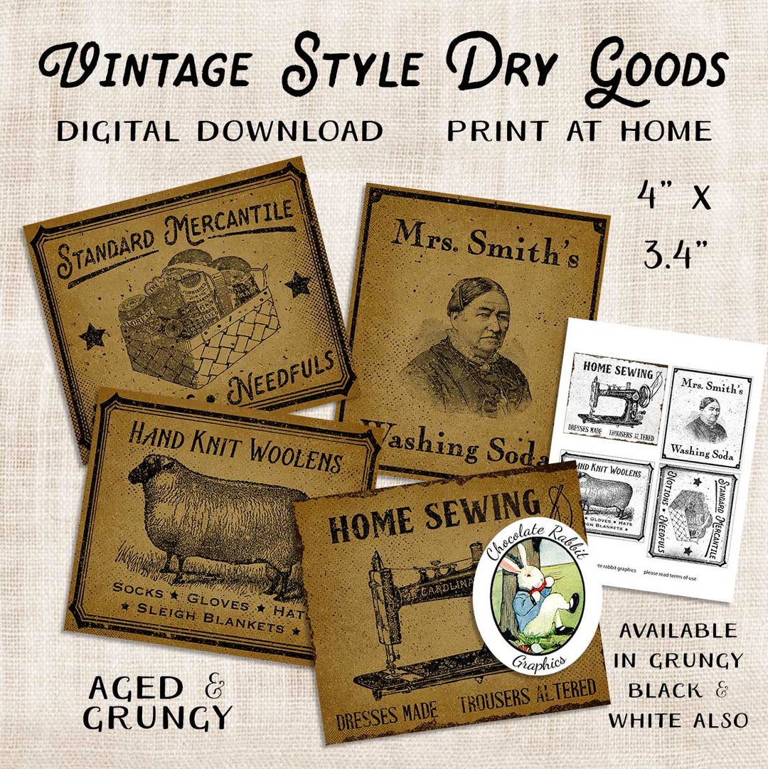 Primitive Pantry Labels, Digital Country Store Labels, Printable ...