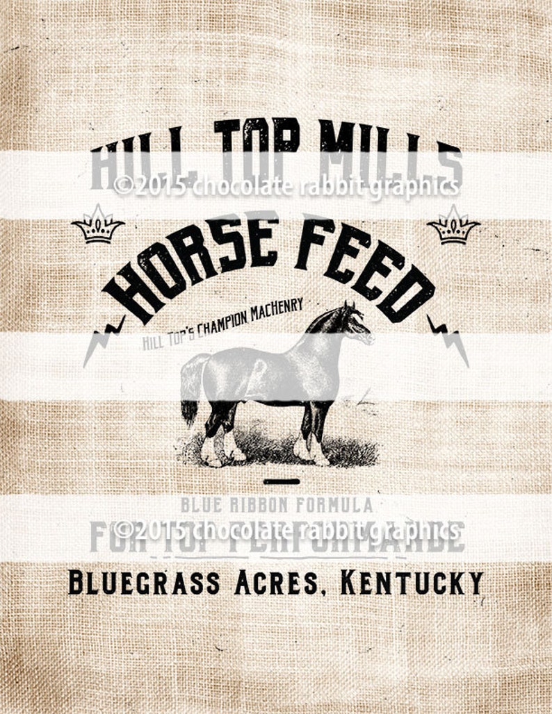 Horse Feed Sack Label Vintage Style Digital Download Printable Etsy
