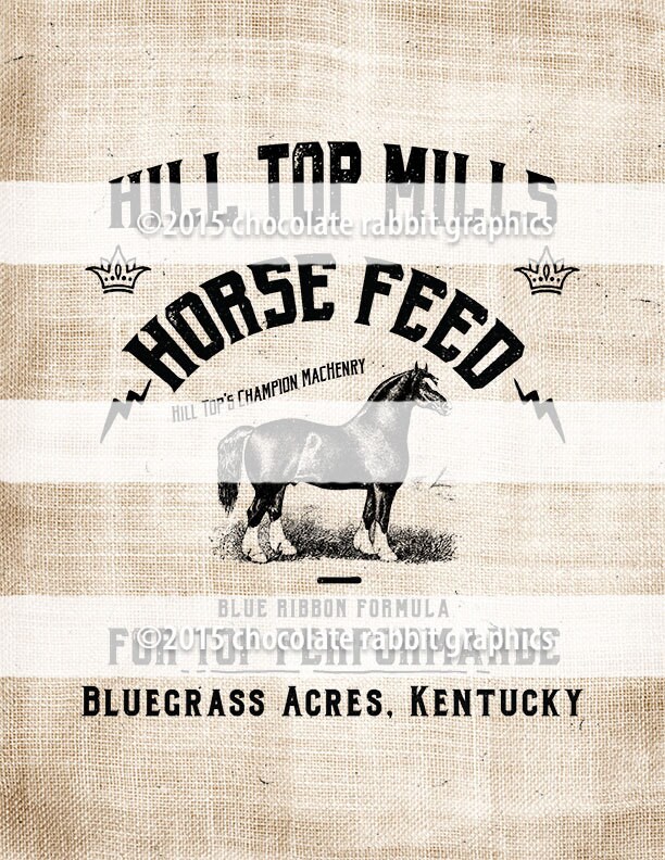 Horse Feed Sack Label Vintage Style Digital Download Printable Etsy