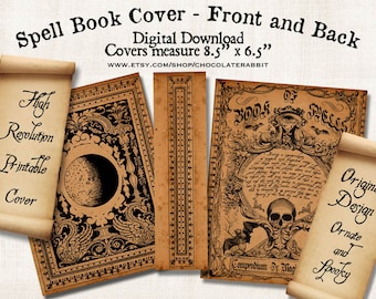 Halloween Witch Spell Book Cover, Printable Junk Journal Cover, Scrapbook Ephemera Digital Download