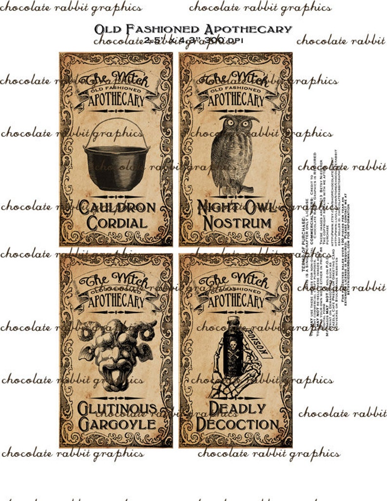 Halloween Witch Aged Apothecary Potion Labels Digital Download Bottle Jar Tags Vintage Style Image Clip Art Printable Collage Sheet image 2