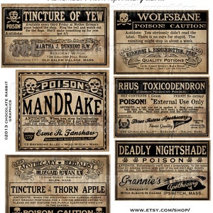 Vintage Halloween Potion Bottle Labels: Witch Apothecary Printable (Digital Download)