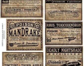 Vintage Halloween Potion Bottle Labels: Witch Apothecary Printable (Digital Download)