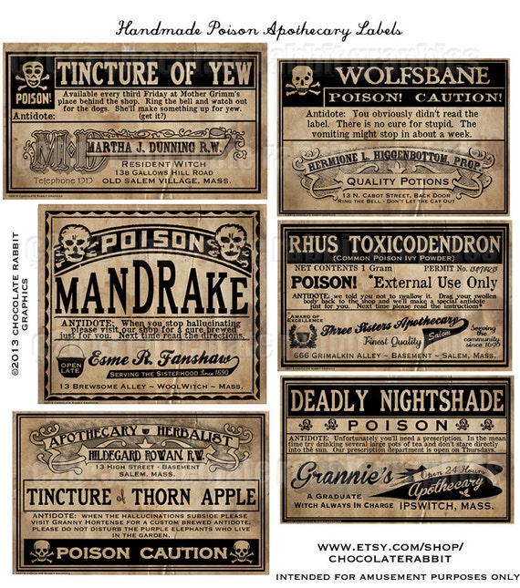Potion Bottle Labels Halloween Witch Poison Apothecary Vintage - Etsy