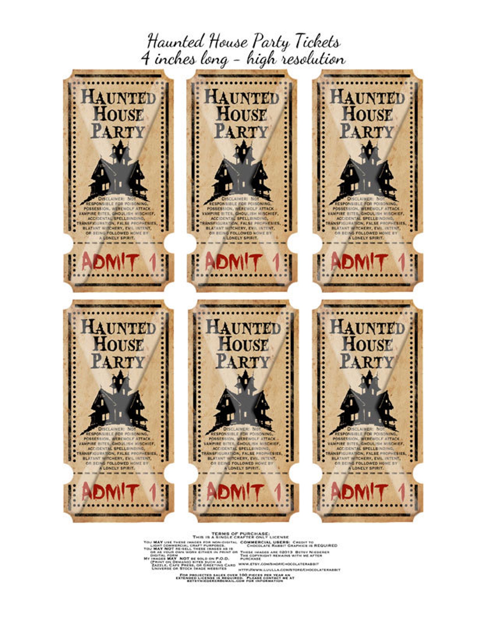 Halloween Haunted House Party Tickets Vintage Digital Download Etsy