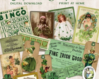 Effimera del giorno di San Patrizio, foglio di collage stampabile del diario spazzatura, clipart di album digitale, set di 14 immagini, clipart digitale