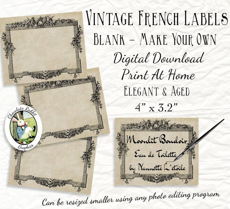 Blank French Labels Editable Vintage Style Digital Download Printable Tags Candle Bath Body Label Scrapbook Clip Art Graphic Image