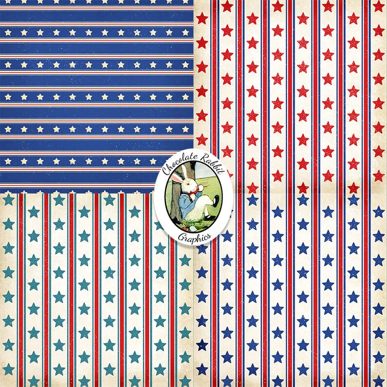 Patriotic Americana Scrapbook Paper Digital Download Printable Etsy
