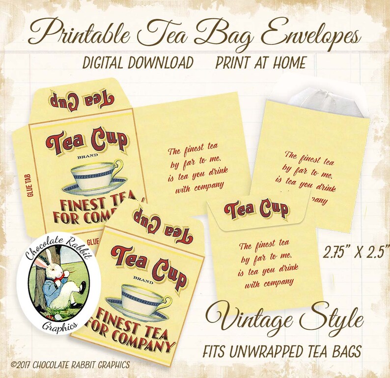 Tea Bag Envelope Vintage Style Tea Bag Wrapper Printable - Etsy