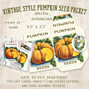 Vintage Kürbis Samen Paket digitaler Download, druckbare Thanksgiving Umschlag, Junk Journal Tasche, Pocket Brief Geschenk