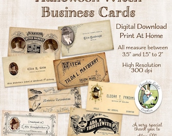 Vintage Halloween Witch Business Cards: Printable Ephemera (Digital Download)