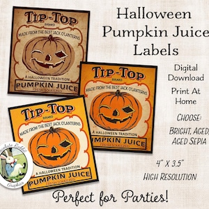 Halloween Pumpkin Juice Label Digital Download Printable Party Tags Bottle Labels Vintage Style Image Clip Art Art Scrapbook Collage Sheet