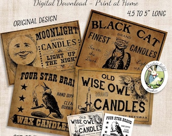 Etiquetas para velas vintage: Decoración rústica (Descarga digital)