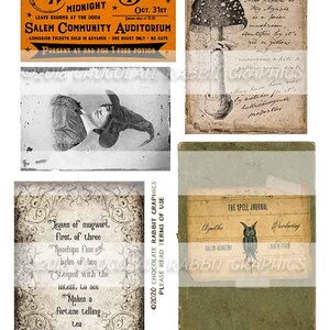 Halloween Witch Ephemera Kit, Junk Journal Digital Download, Vintage Spell Book Clip Art image 6