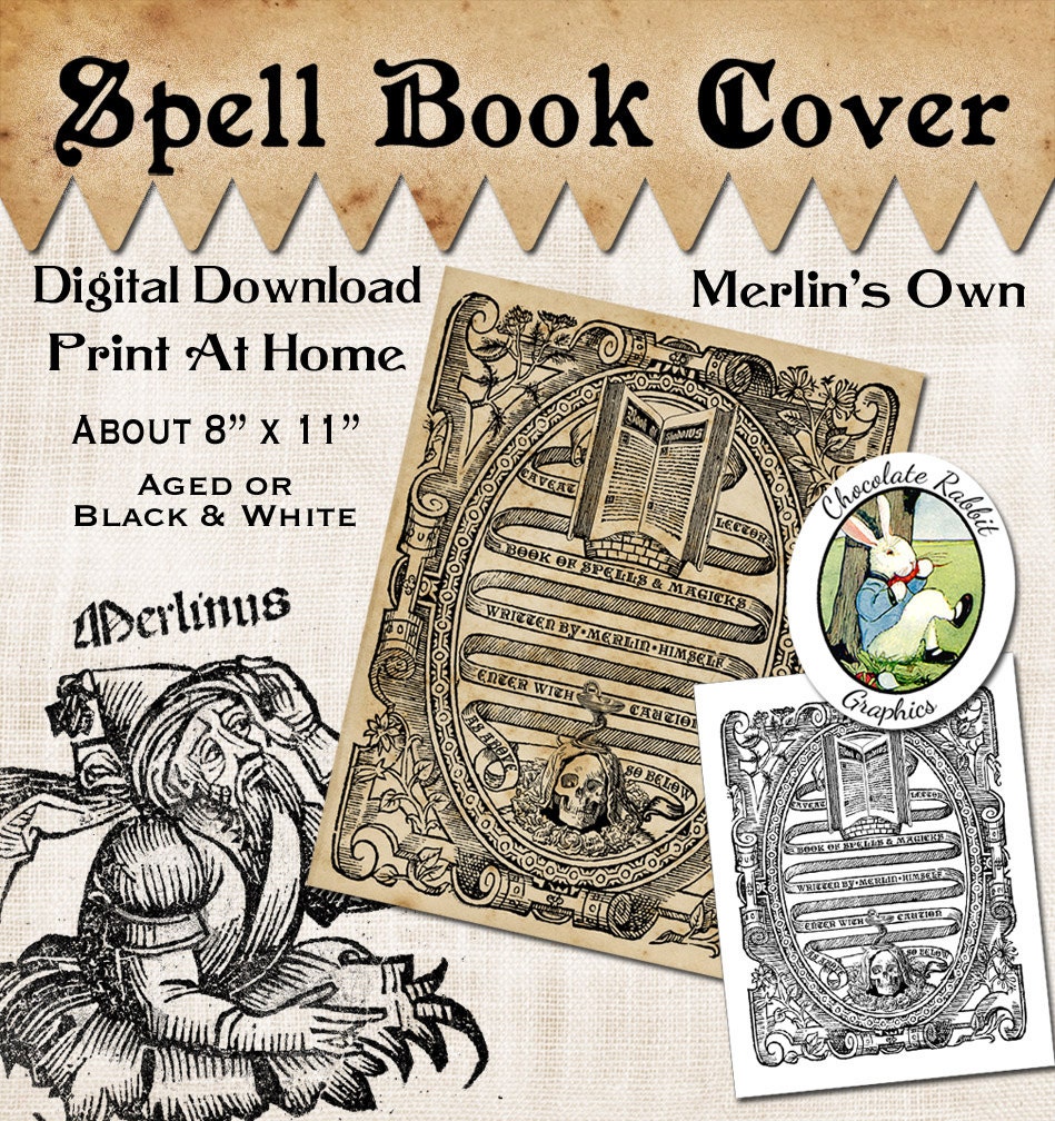 Witch Wizard Spell Book Cover Halloween Vintage Digital - Etsy