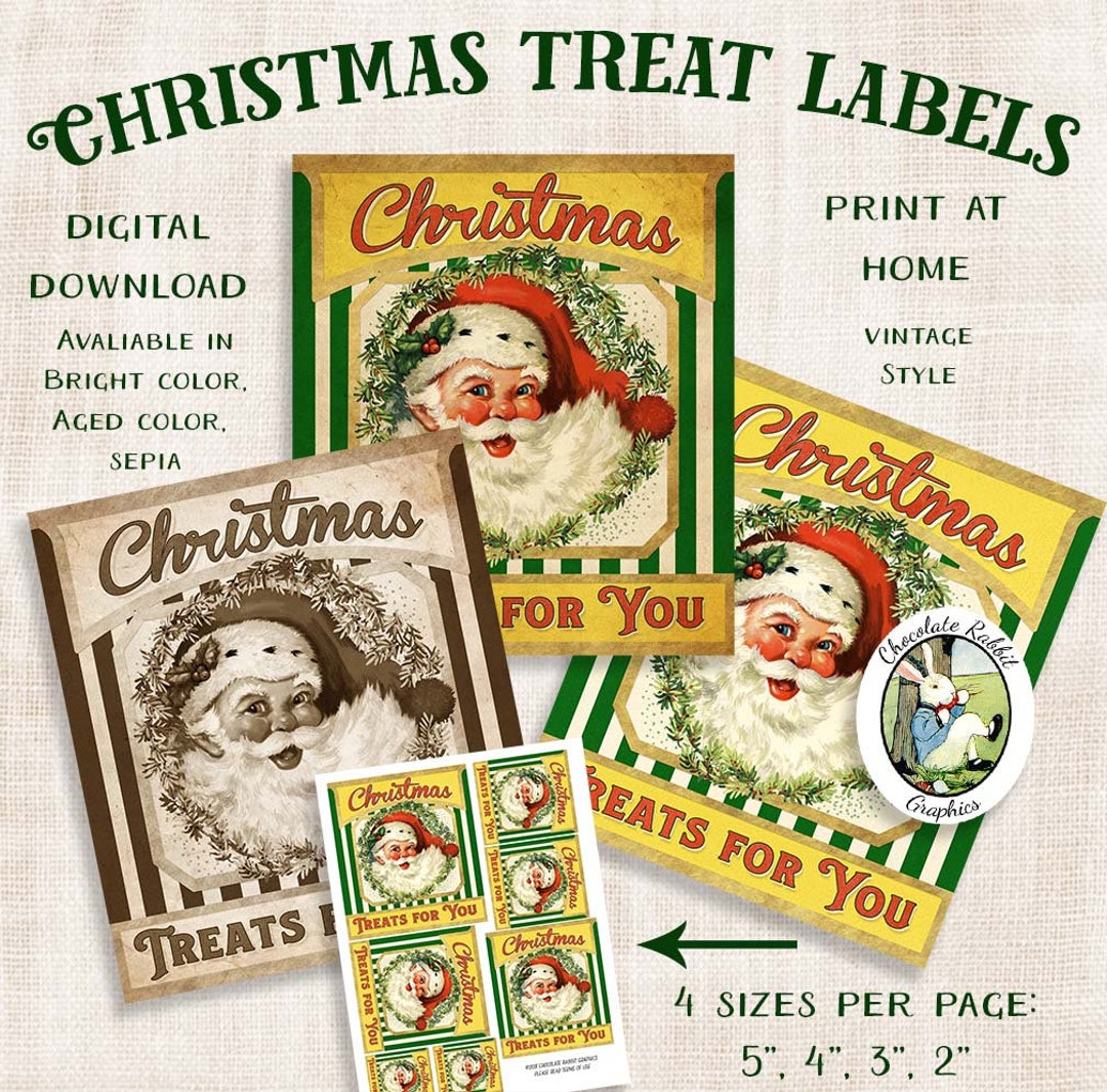Vintage Style Christmas Labels, Printable Christmas Treat Tags, Digital ...