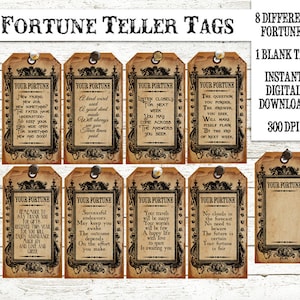 Halloween Witch Fortune Teller Tags, Digital Download, Vintage Style Printable, Clip Art Party Favors