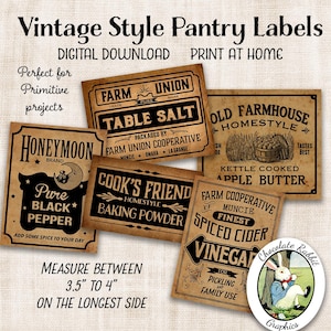 Country Pantry Labels Primitive Prim Digital Download Printable DIY Tags Scrapbook Graphics Collage Sheet Clip Art Images