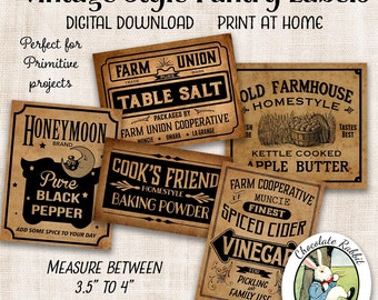 Country Pantry Labels Primitive Prim Digital Download Printable DIY Tags Scrapbook Graphics Collage Sheet Clip Art Images