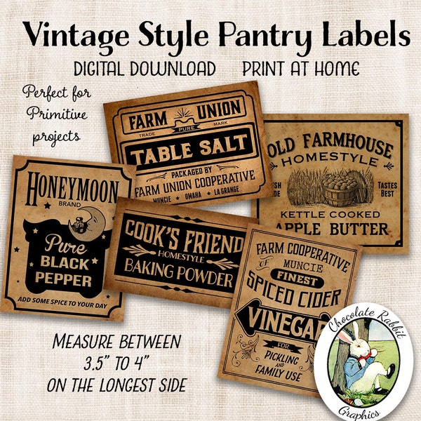 Country Pantry Labels Primitive Prim Digital Download Printable DIY Tags Scrapbook Graphics Collage Sheet Clip Art Images