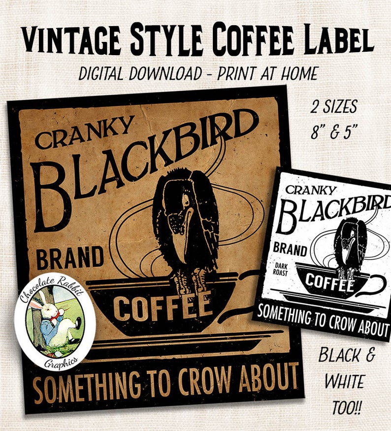 Rustic Coffee Labels Vintage Coffee Label Tag: Primitive Country Kitchen Printable (digital ...