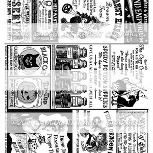 Halloween Witch Advertisement Sheet, Halloween Junk Journal Ephemera, Scrapbook Clip Art, Wizard Party Placemat image 5