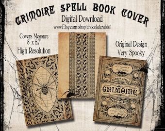 Halloween Witch Spell Book Cover,Printable Junk Journal Ephemera, Scrapbook Clip Art
