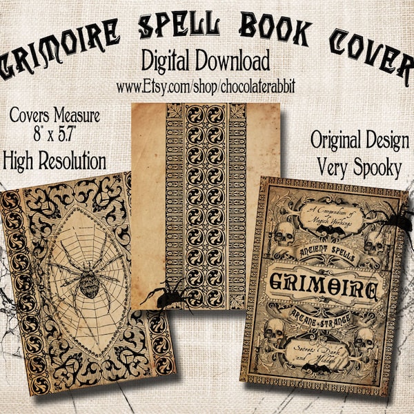 Halloween Witch Spell Book Cover,Printable Junk Journal Ephemera, Scrapbook Clip Art