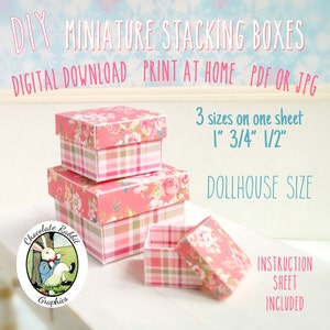 Miniature Stacking Boxes Dollhouse Printable Digital Download DIY Pink Floral Box Make Yourself Instructions Tutorial Included