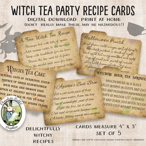 Halloween Witch Recipe Cards: Printable Tea Party Favors (Digital Download)