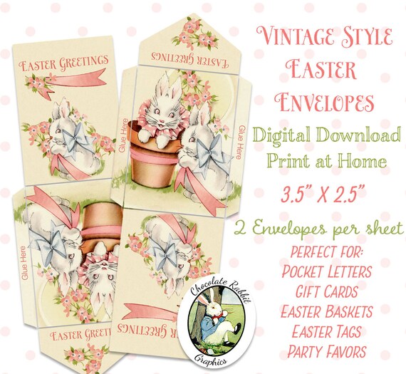 Easter Bunny Envelopes Digital Download Printable Vintage Etsy