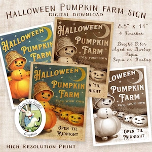 Halloween Pumpkin Farm Sign, Pumpkin Clip Art, Printable Halloween Poster