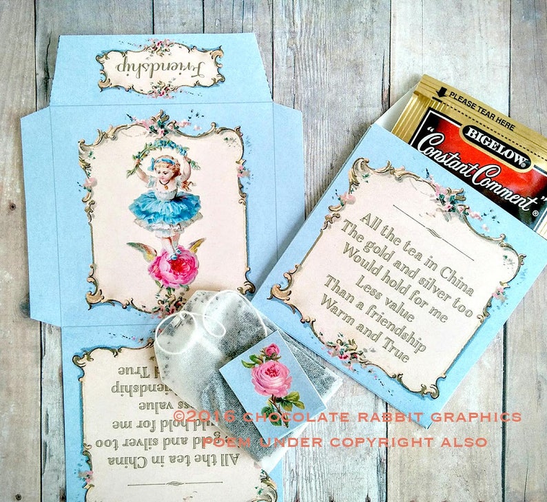 Tea Bag Envelope Vintage Style Tea Bag Wrapper Printable Etsy Australia
