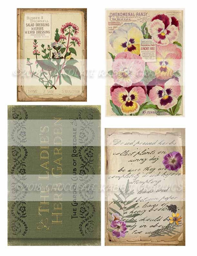 Printable Floral Scrapbook Set of 20 Herb Junk Journal Herbs and Flowers Vintage Garden Herbal Ephemera