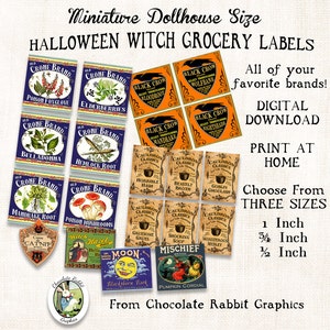 Miniatura Dollhouse Halloween pozione etichette stile Vintage Download digitale stampabile originali Clip Art vaso bottiglia Tag immagine foglio Collage