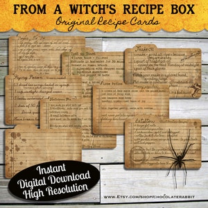 Cartões de receita de bruxa de Halloween Download digital instantâneo Folha de colagem estilo vintage para impressão Scrapbook Imagem Clip Art DOWNLOAD INSTANTÂNEO