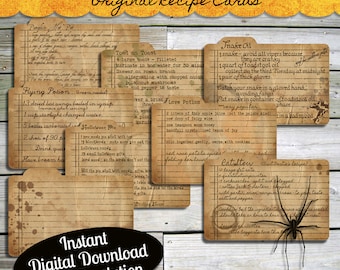 Halloween Witch Recipe Cards Instant Digital Download Vintage Style Collage Sheet Printable Scrapbook Image Clip Art INSTANT DOWNLOAD