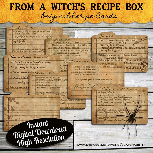 Halloween Witch Recipe Cards Instant Digital Download Vintage Style Collage Sheet Printable Scrapbook Image Clip Art INSTANT DOWNLOAD
