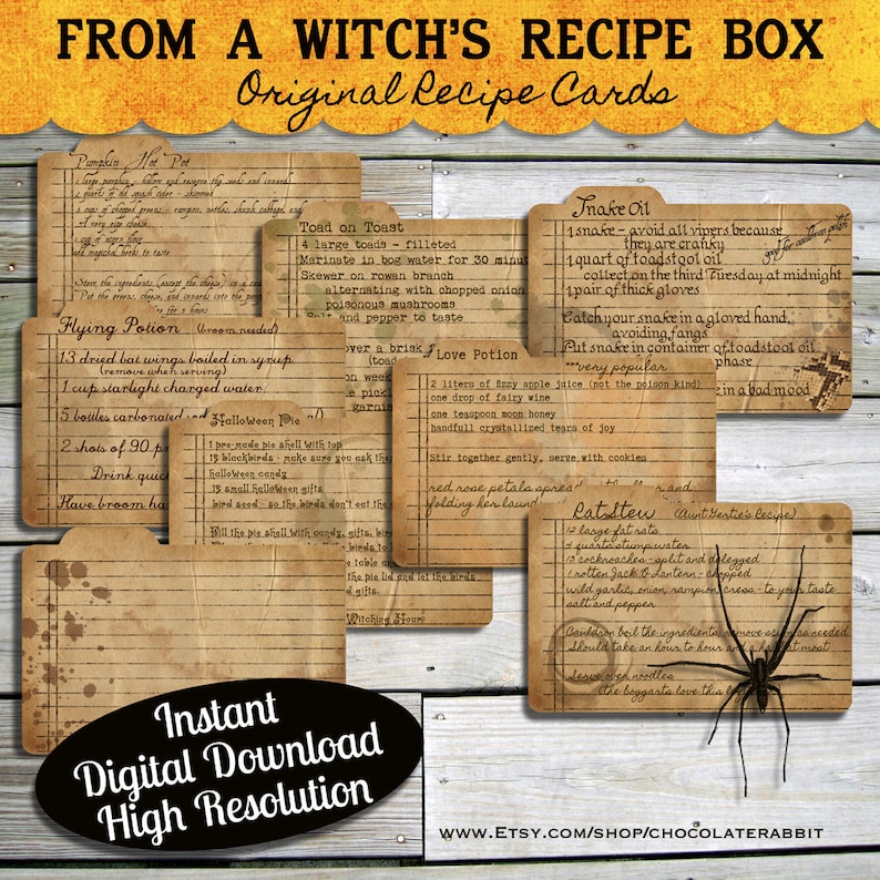 Halloween Witch Recipe Cards Instant Digital Download Vintage Style Collage Sheet Printable Scrapbook Image Clip Art INSTANT DOWNLOAD image 1